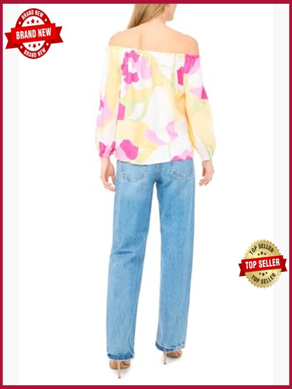Long Sleeve Square Neck Top with Elastic Neckline and Cuffs - Picture 3 of 4